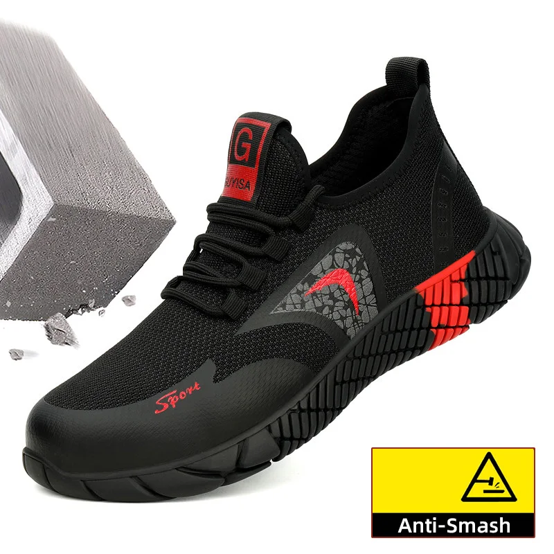 

AtreGo Mens Mesh Safety Shoes Steel Toe Construction Indestructible Shoes Light Breathable Non-Slip Puncture Proof Safety Shoes