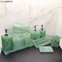 luxury green bathroom accessories set toilet tissue box hand sanitizer bottle soap dispenser restroom decoration storage tray to