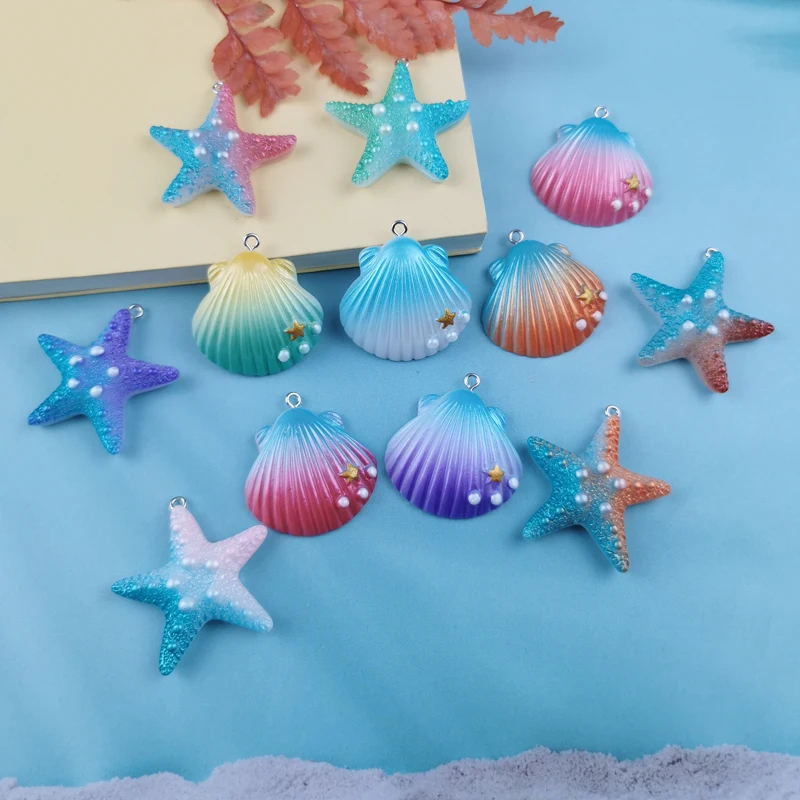 JeQue 10Pcs Magic Color Shell Starfish Resin Charms Cabochon Jewelry Making DIY Pendant Earrings Keychain Bracelet Accessories