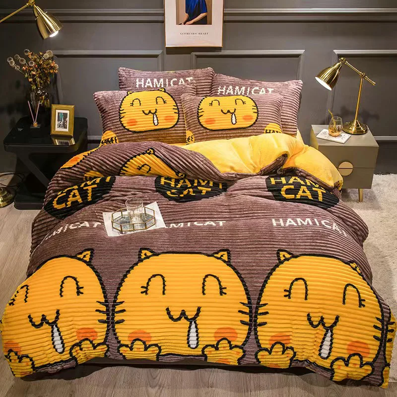 

JUSTCHIC Queen Duvet Cover Set Winter Magic Velvet Crystal Velvet AB Version Quilt Cover Pillowcase Bedding Set Pink Heart Print