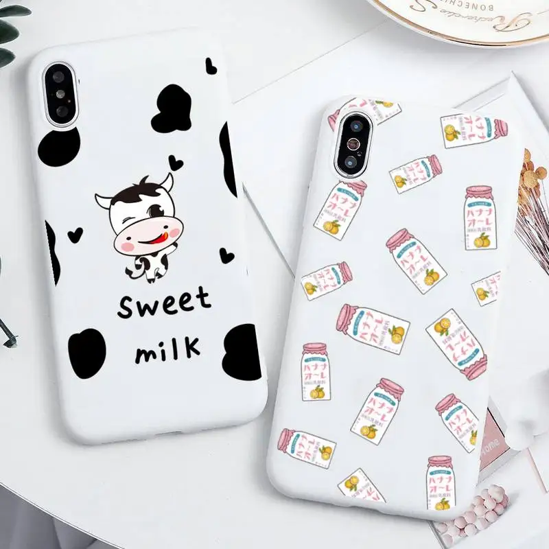 

USAKPGRT Cute milk cow Phone Case for iPhone 12 mini 11 Pro Max X XR XS 8 7 6s Plus Candy white Silicone Cases