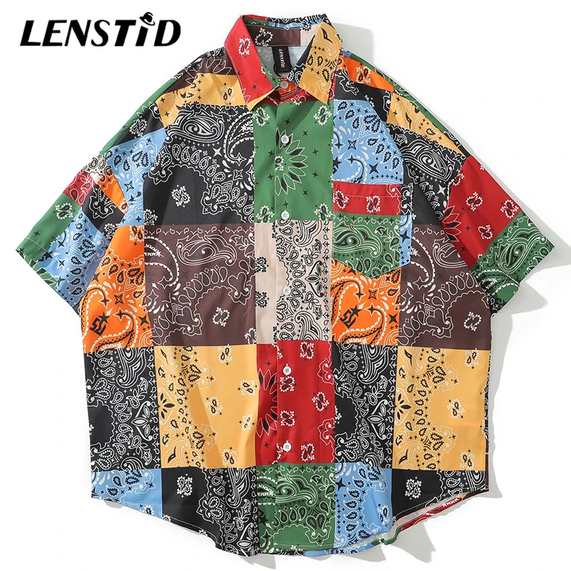 Мужская гавайская рубашка LENSTID уличная летняя оверсайз с короткими рукавами и
