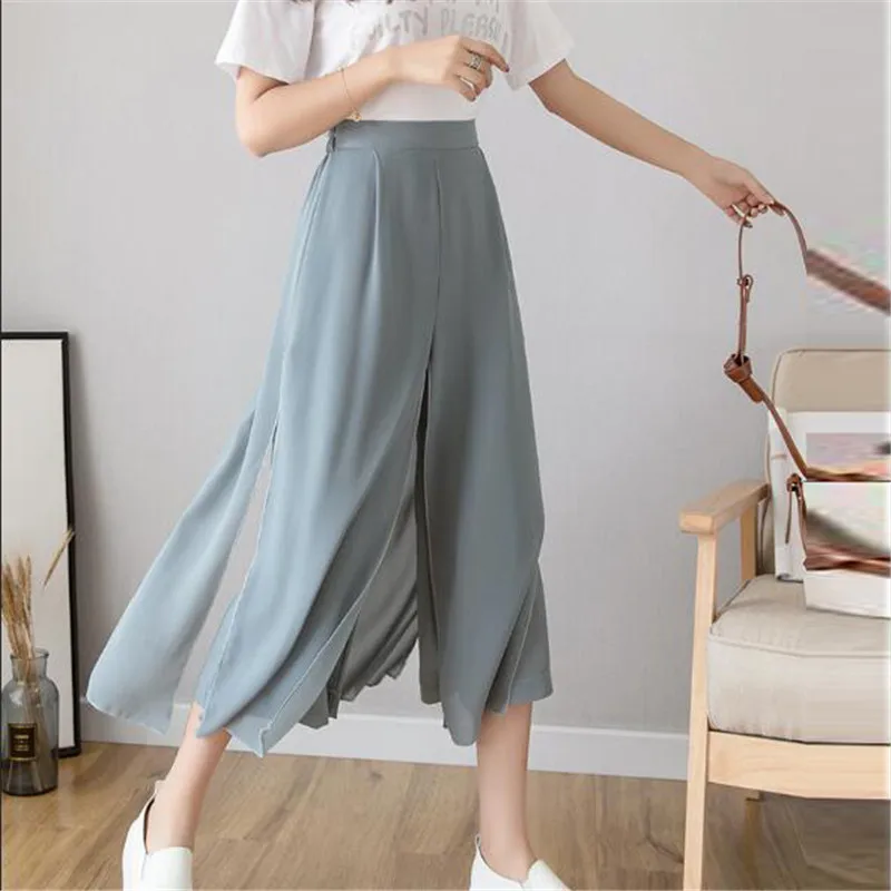 Женские шифоновые брюки до щиколотки повседневные свободные с высокой талией в