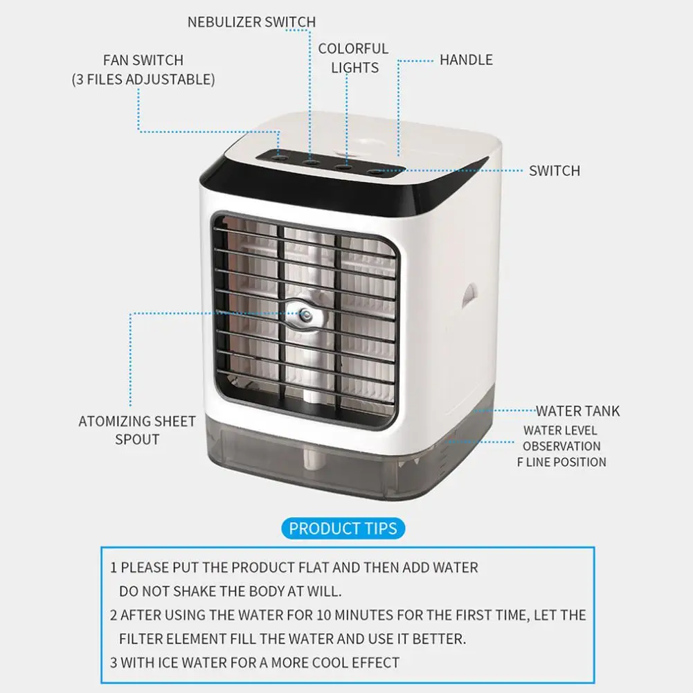 

USB Portable Air Cooler Personal Space Air Conditioner Smart Humidifier Cooling Fan Mini Air Cooler Humidifier Three Wind Speed