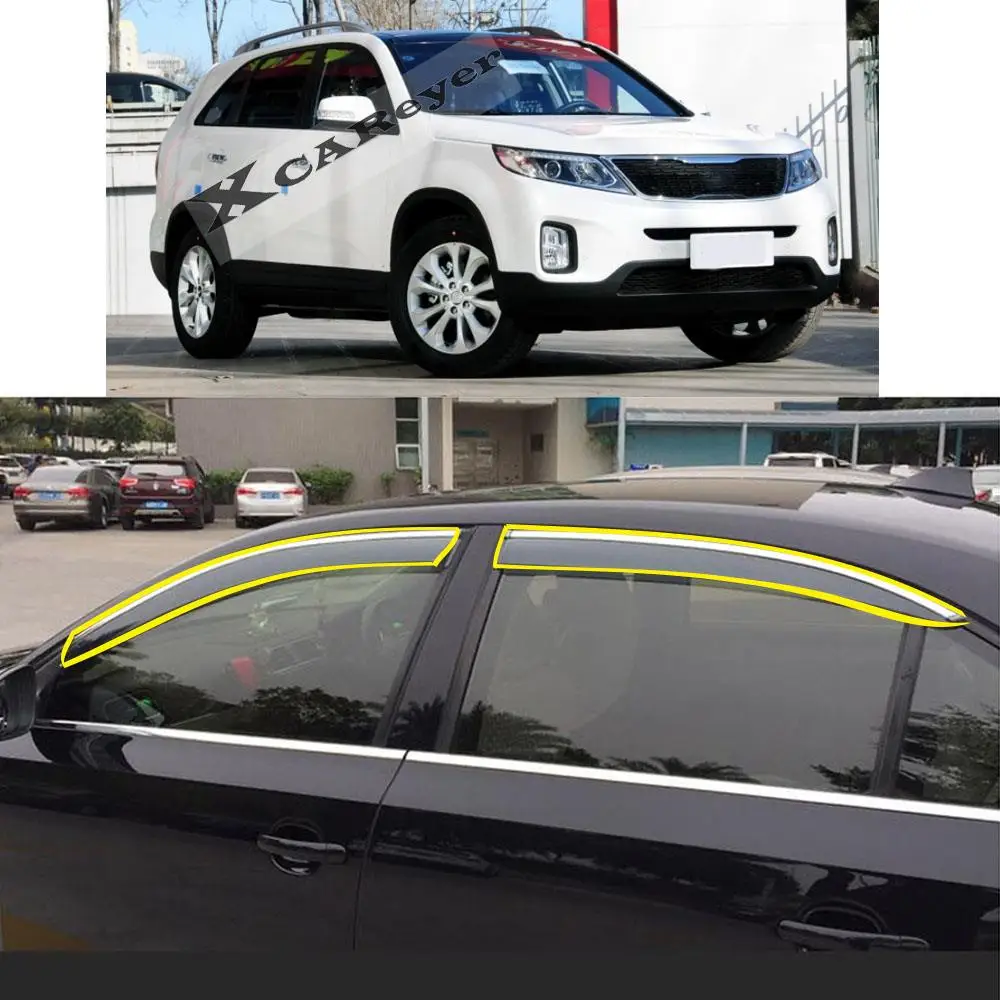 

Car Body Styling Sticker Plastic Window Glass Wind Weather Visor Rain/Sun Guard Vent Awnings Parts For KIA Sorento 2009-2014