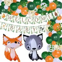 Baby Shower Party Decorations for Boys Girls Woodland Themed Welcome Baby Banner Forest Animal Balloons Artificial Palm Leaves