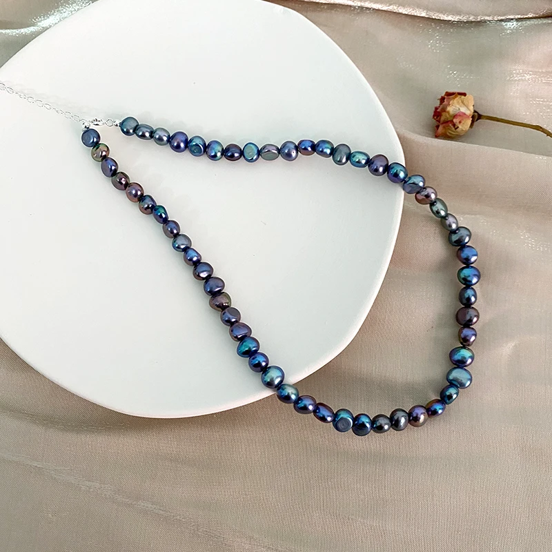 

ASHIQI Natural Freshwater Baroque Pearl Necklace Genuine 925 Sterling Silver Button Jewelry Gift for Women