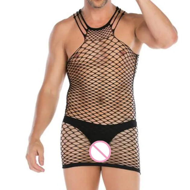 

Men Sexy Lingerie Exotic Sleepwear gay sissy Fishnet Babydolls Net Nightdress Porno Nightgown Male Underwear Sexy Costumes new