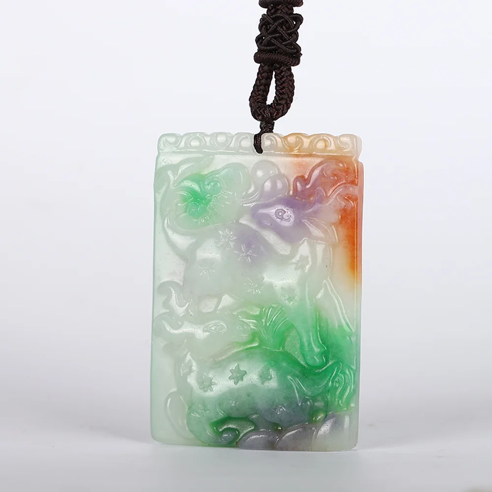 3 Colors Natural Green Jade Sheep Lucky Pendant Gem Necklace for Women Jewelry | Necklaces