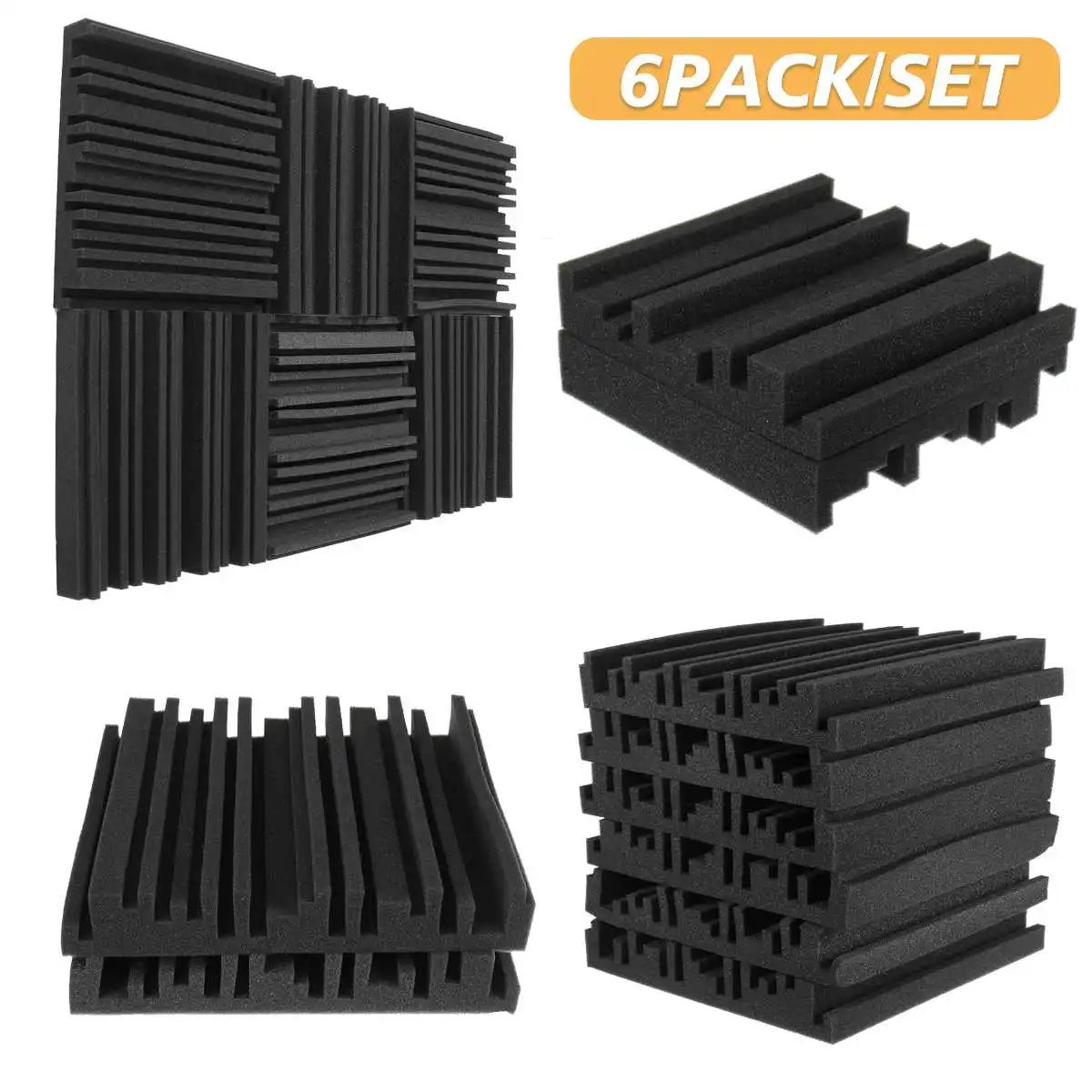 

6PCS 300x300x50mm Studio Acoustic Foam Sound Proofing Protective Sponge Soundproof Absorption Treatment Panels Sealing Strips