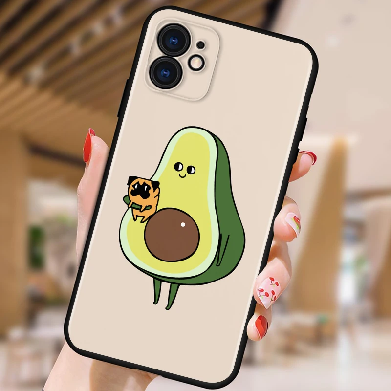 

Cute Cartoon Avocado For Apple iPhone 12 11 XS Pro Max Mini XR X 8 7 6 6S Plus 5 SE Black Phone Case
