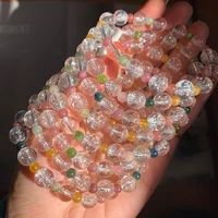 natural white popcorn crystal tourmaline quartz round bead bracelet fashion diy elastic crystal bead jewelry women yoga bracelet
