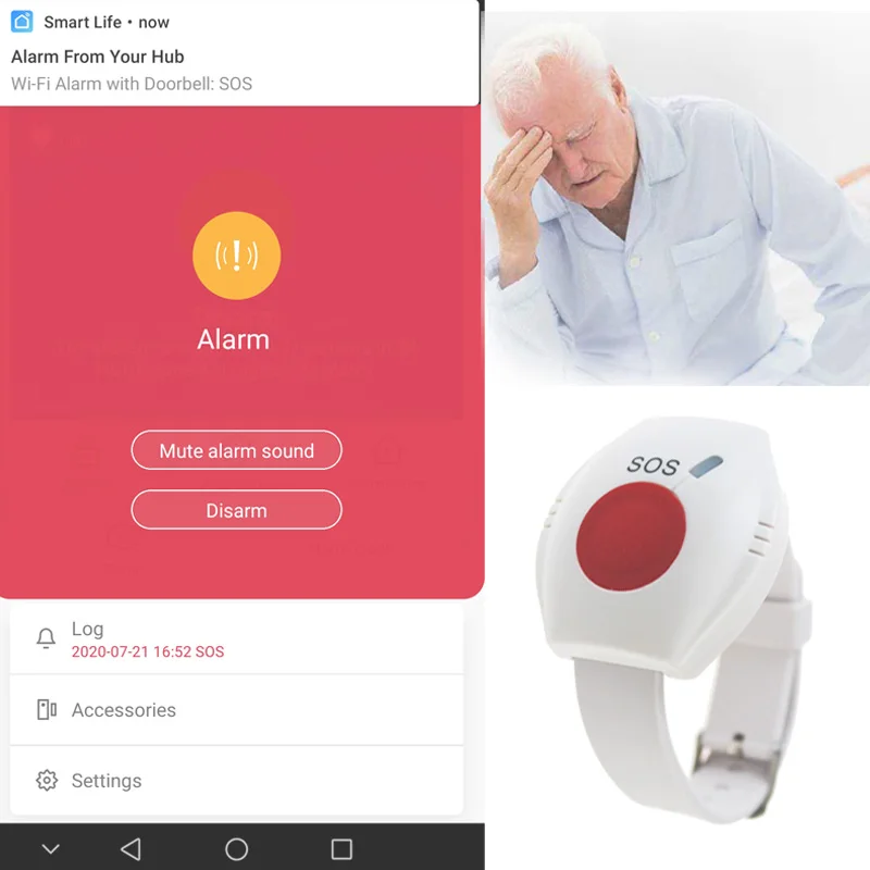Новый WI-FI тревожная кнопка для уход за пожилыми людьми RF 433 МГц браслет SOS