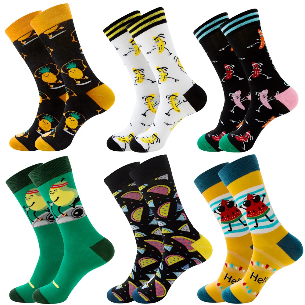6 Pairs Men Socks Cotton Casual Personality Design Funny Hip Hop Streetwear Happy Socks for Men Woman Big Size Socks