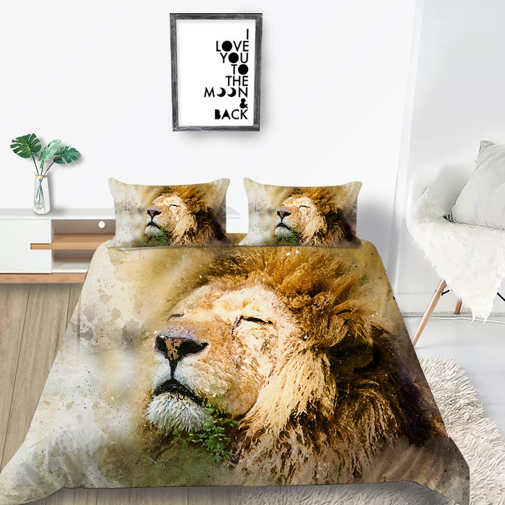 Комплект постельного белья с изображением Льва модный реалистичный животных