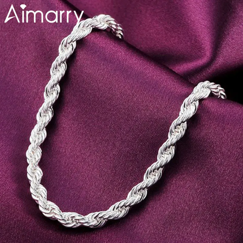 

Aimarry 925 Sterling Silver 4MM Twisted Rope Chain Bracelet For Women Men Charm Party Wedding Gifts Fashion Jewelry