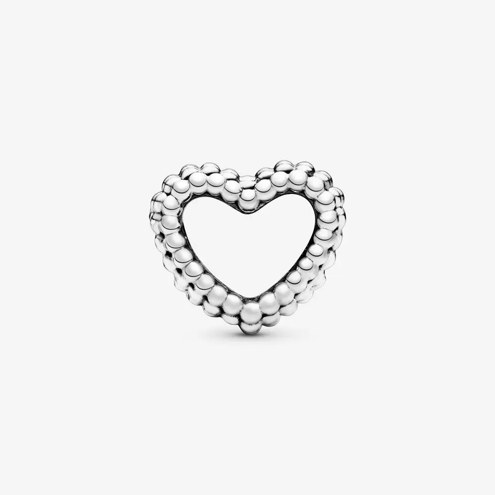 

Elegant Women Beaded Charm Open Heart Charm 925 Sterling Silver For DIY Bracelet Anniversary Birthday Gift