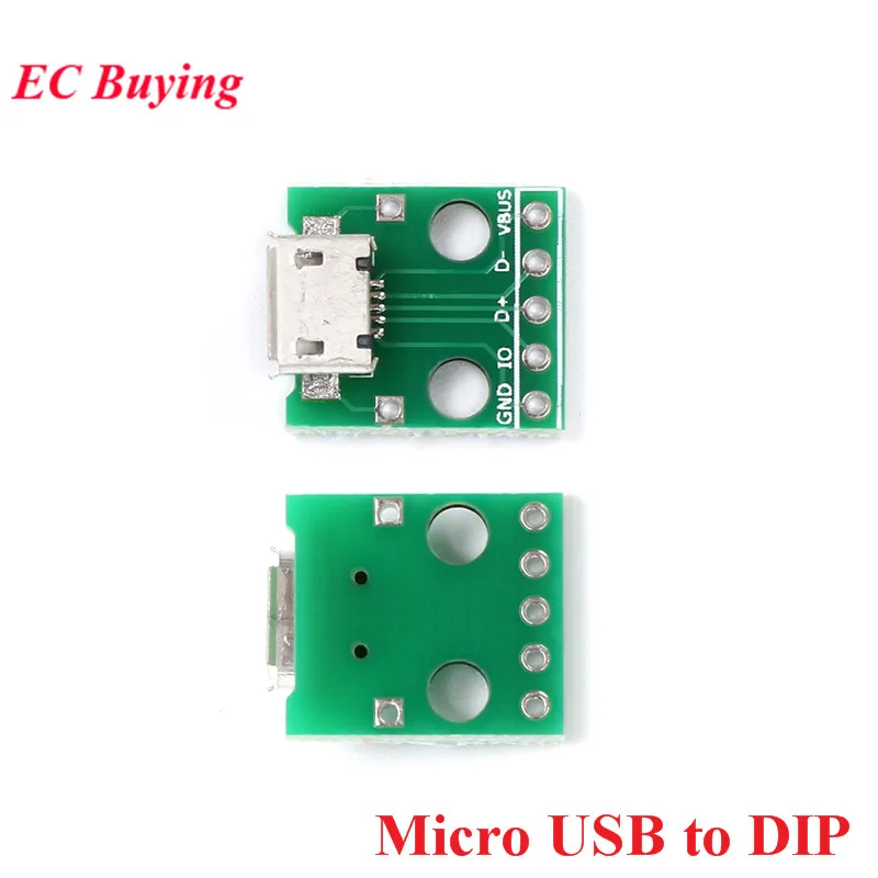 USB 5DIP Adapter 1 шт. Мини Micro Female Male USB to DIP адаптер плата Разъем конвертер 4P 5P 2,54 мм 3 4USB адаптер пластина печатная плата для Arduino - Цвет: USB 5DIP Adapter