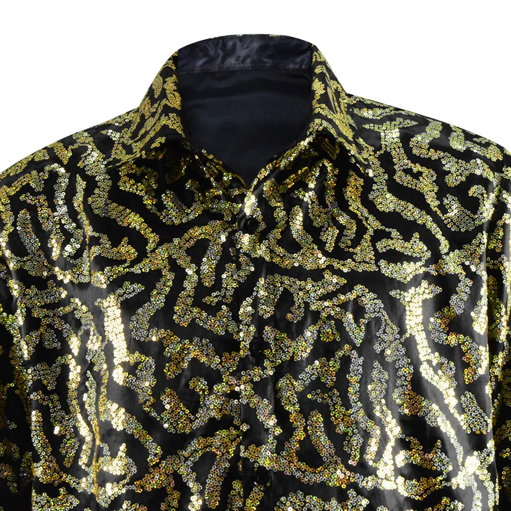 

Cossky Joe Exotic Yellow Gold Sequin Shirt Tiger Cosplay T-shirt King Costume