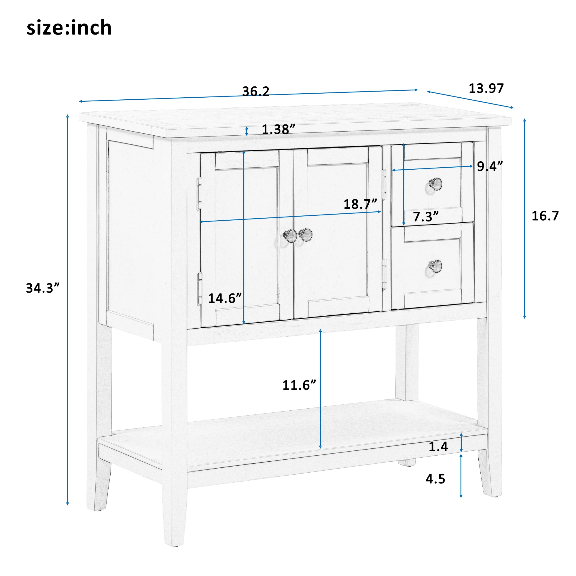 

36'' Modern Console Table Accent Side Stand Sofa Table For Entryway Living Room with 2 Drawers, 1 Cabinet Storage Shelf,3 Colors