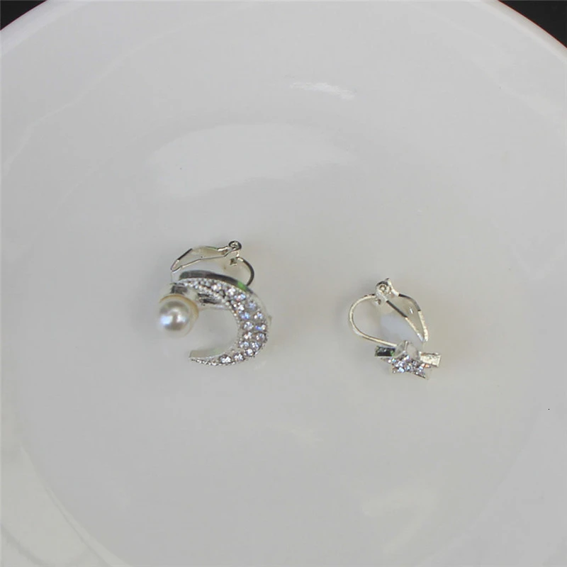 Стразы серьги-клипсы со звездами луна с жемчугом серьги-гвоздики серебро золото