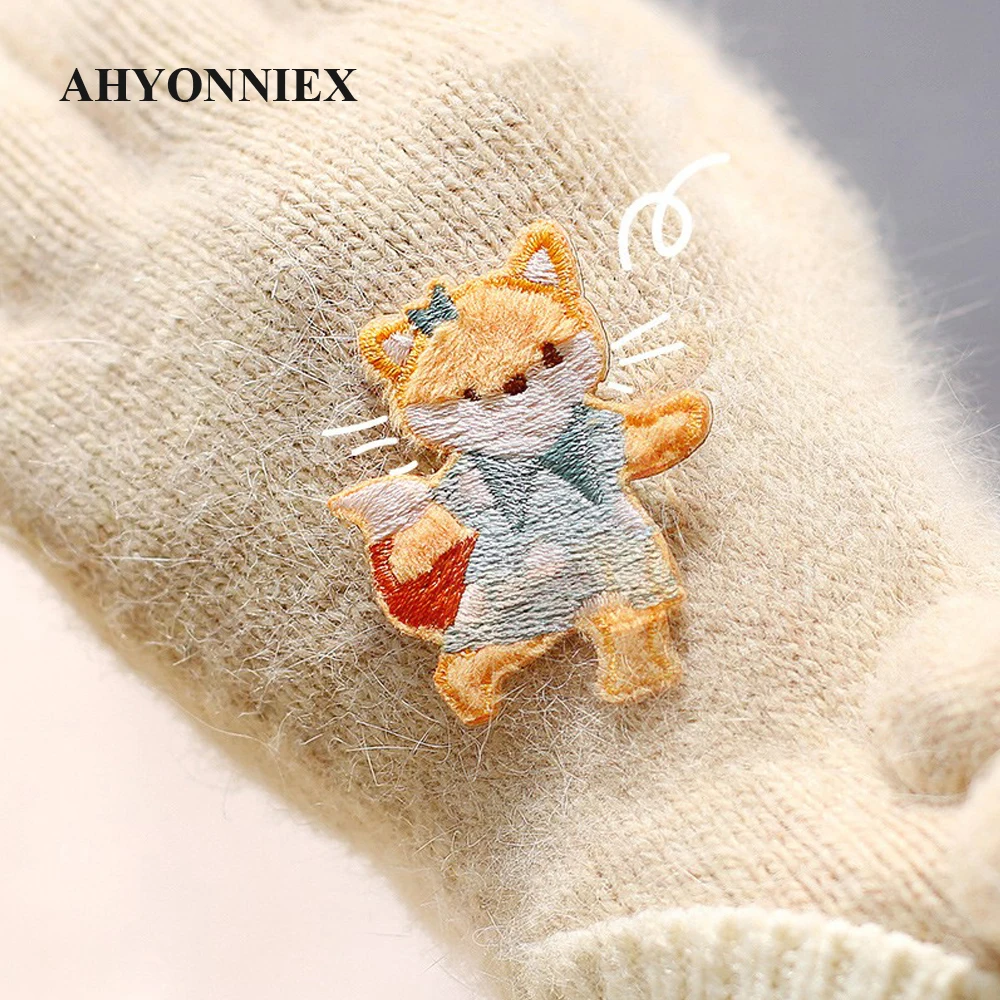 1 шт. вышитые нашивки AHYONNIEX с изображением милого лисьего медведя и кота для