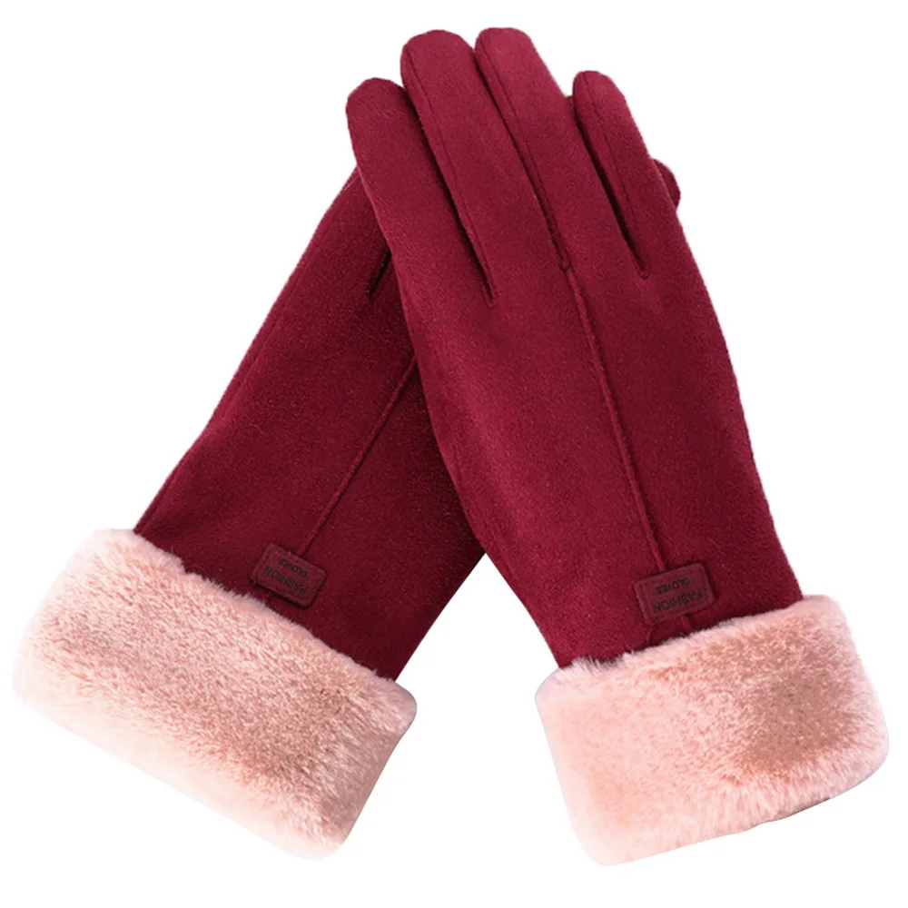 

New Fashion Women Gloves Autumn Winter Cute Furry Warm Mitts Full Finger Mittens Women Outdoor Sport Female Gloves Screen