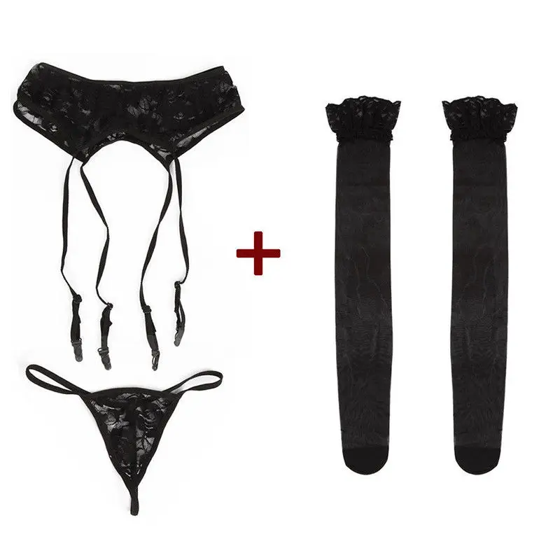 

Women Ladies Lace Sexy Lingerie Nightwear Underwear G-string Thigh Highs Stockings Garter Belt Accessories