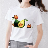 summer womens fresh and sweet casual t shirt cartoon cute happy avocado print simple slim commuter t shirt anime female top