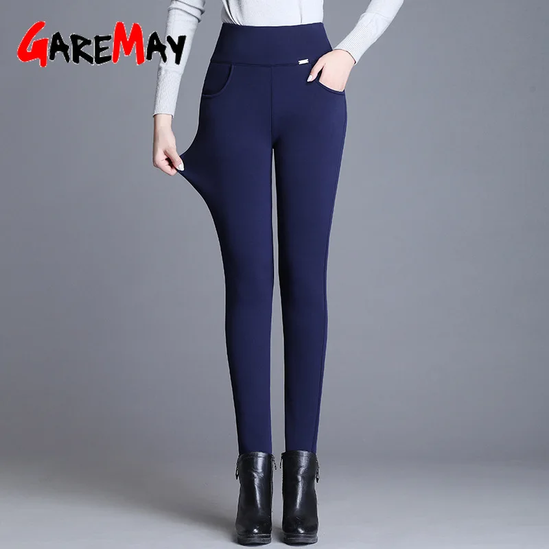 winter warm pants for women high waisted black women's fleece wool trousers Casual Skinny Stretch Leggings Solid Female | Женская