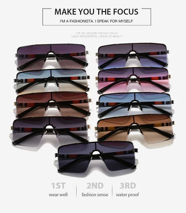 

Fashion Oversized Semi Rimless Sunglasses Big Frame Metal Gradient Lens Shades Flat Top Female Gafa De Sol