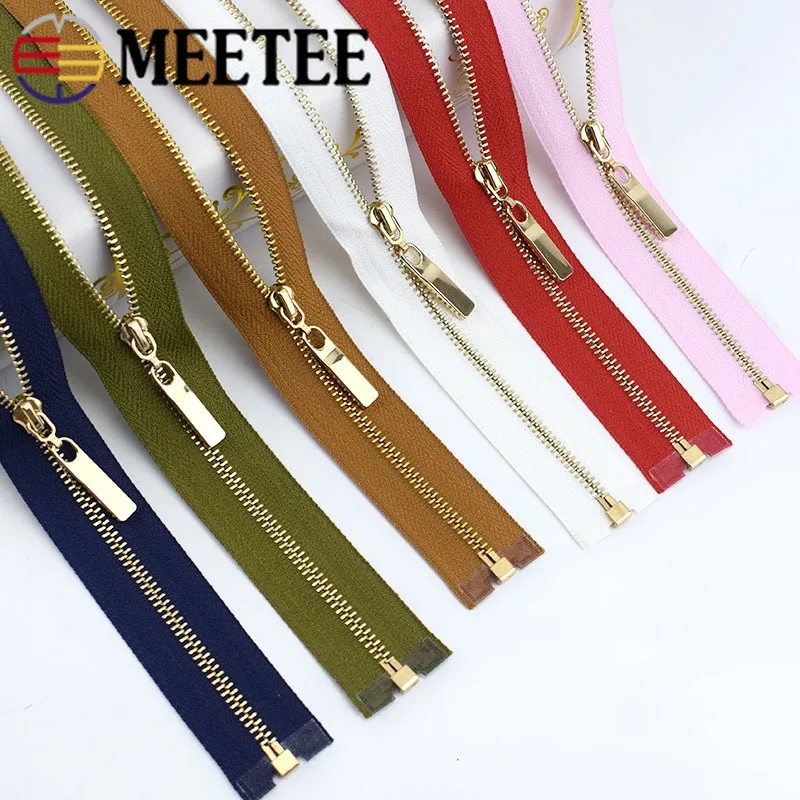 2/5 шт. Meetee 3 # Металлические молнии 40 70 см открытый конец золотые зубчики застежка