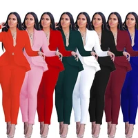 adogirl fall winter women formal two pieces set solid color ruffles blazer top trousers suit casual office sets work wear