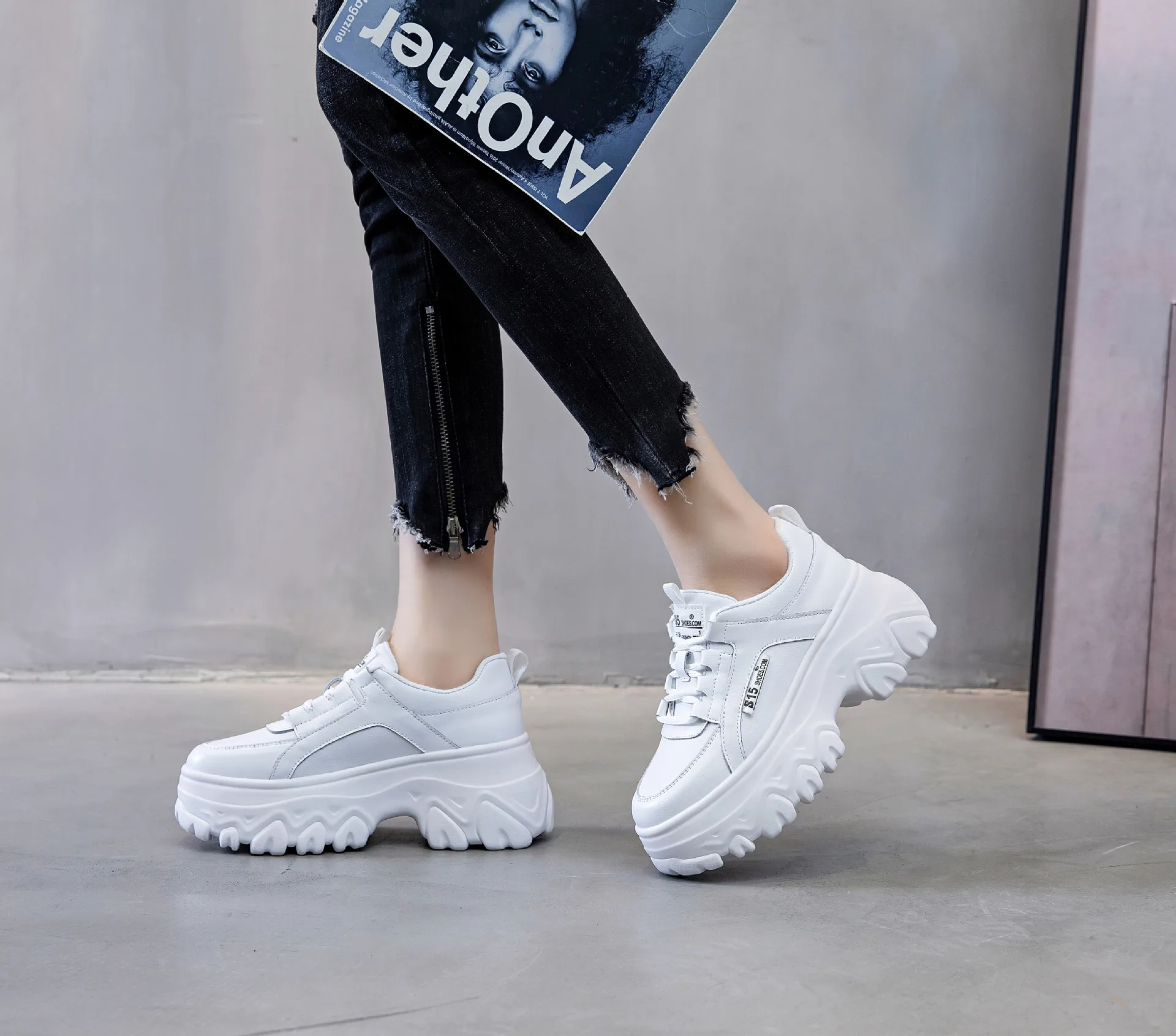 

Autumn 2021 New Loose Cake Thick Soles Casual Shoes 8 Cm Taller Women's Shoes