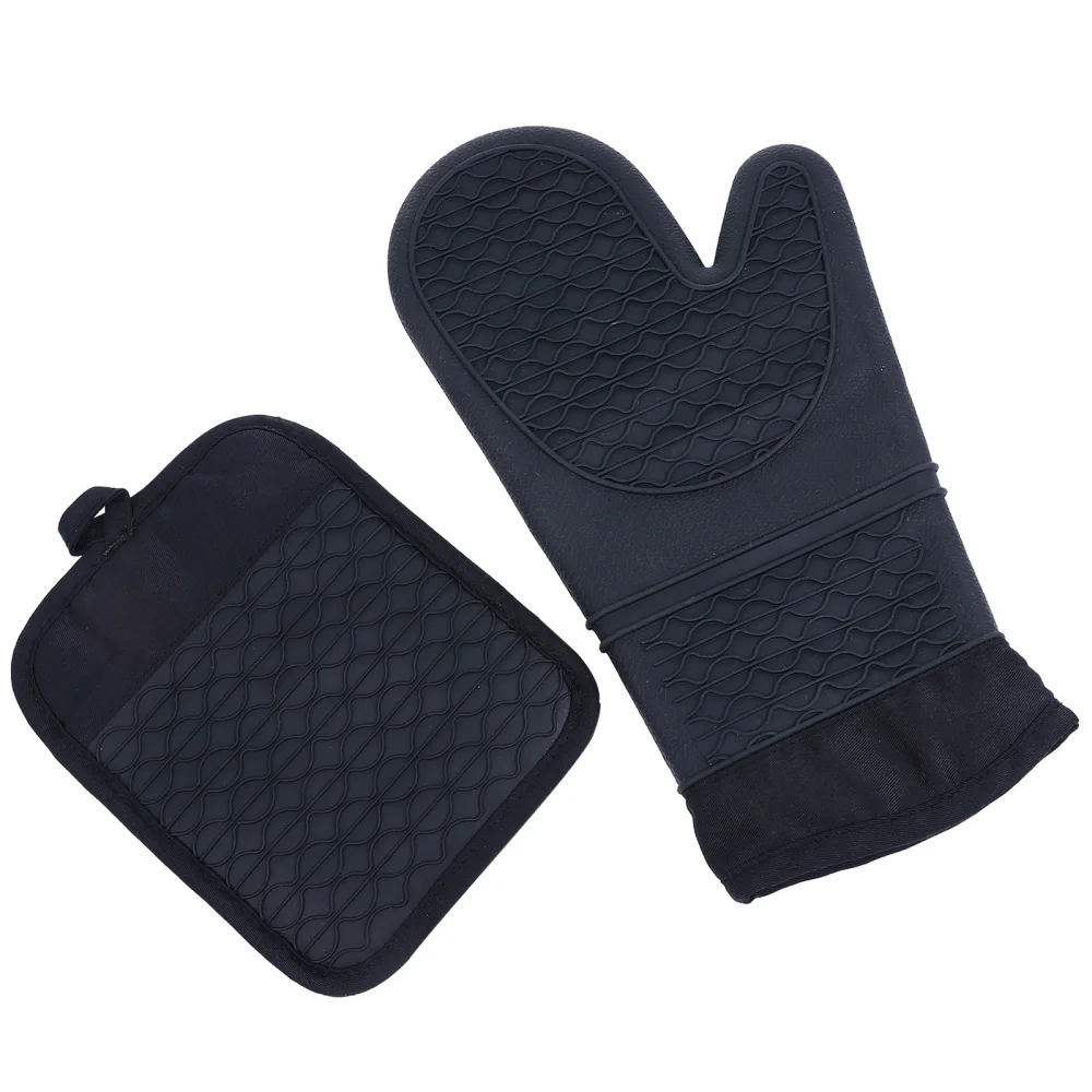 

2Pcs Silicone Oven Glove Cooking Heat Resistant Mitt and Insulation Pad