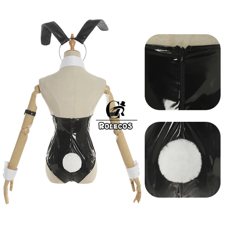 ROLECOS аниме сакураджима Mai Косплей Костюм женский черный сексуальный комбинезон с