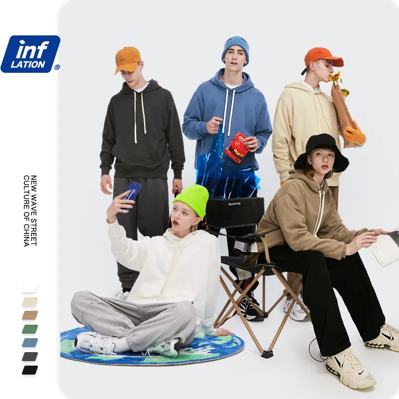 Мужская Уличная Толстовка INFLATION однотонная толстовка с капюшоном 2021 AW модные