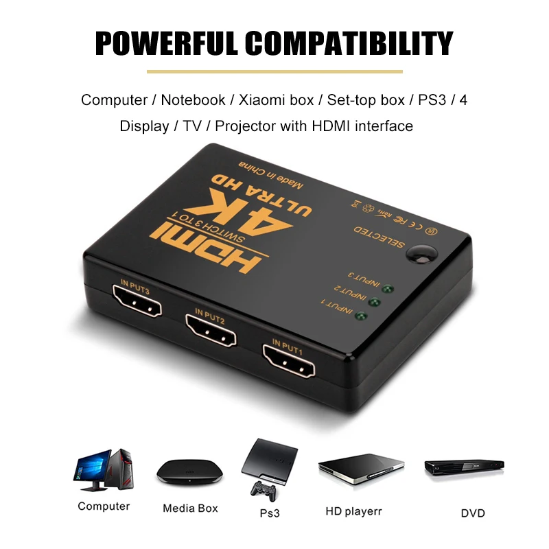 4K * 2K 3D HDMI Сплиттер мини 3 порта s переключатель входа 1 выход порт концентратор для