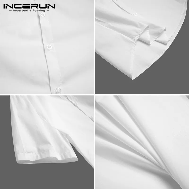 

INCERUN Men Solid Shirts Fashion Short Sleeve Turn Down Collar Camisa Leisure Cotton Buttons Blusas Mens Brand Shirts Plus Size