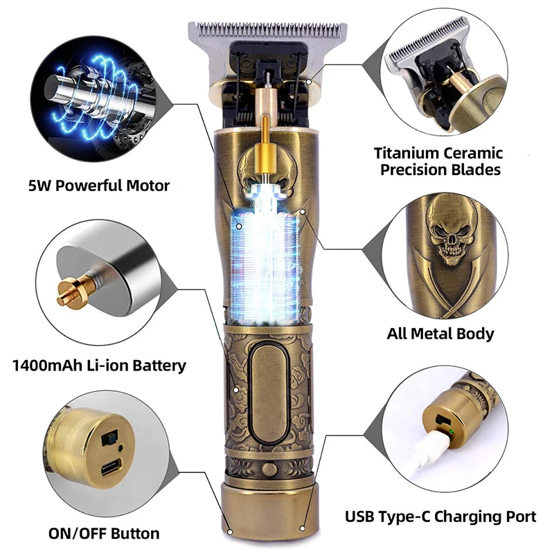 Винтажный беспроводной триммер для волос PULIS профессиональная электрическая