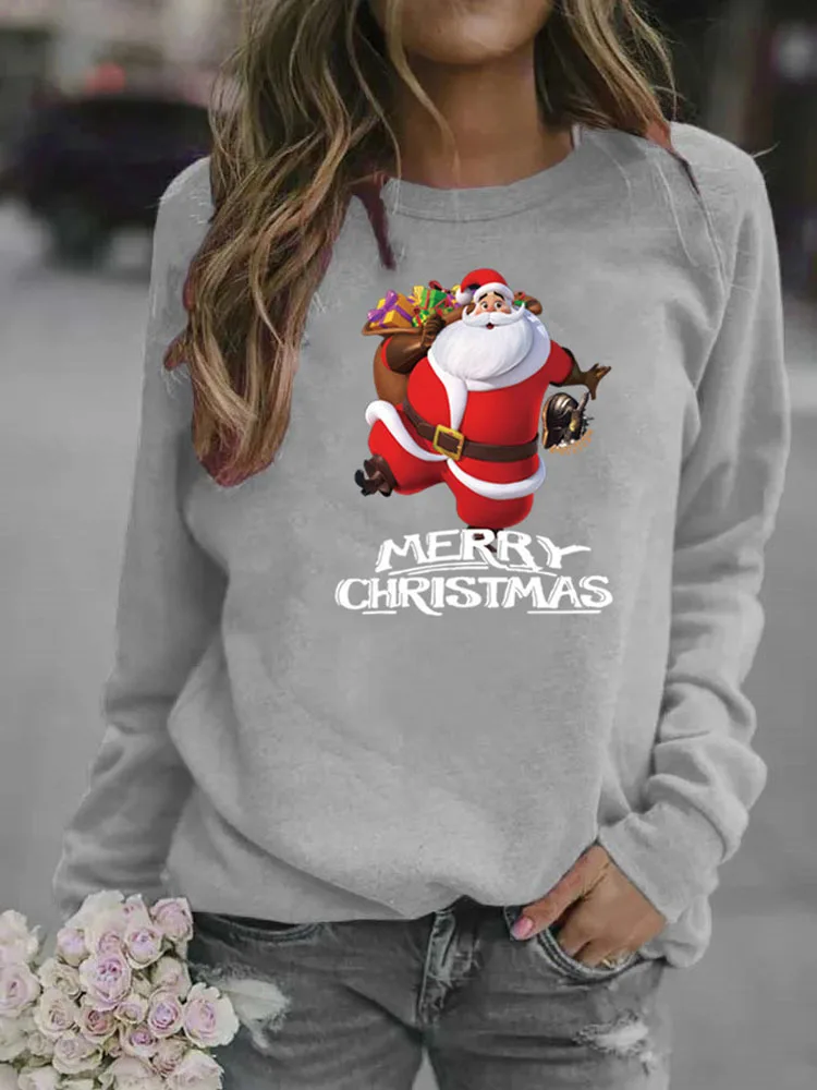 

Pullover Women Christmas Print Round Neck Sweater 2021 Autumn Winter Sweatshirt Long Sleeve Street Tops for Women Plus Size XXXL