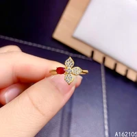 925 pure silver chinese style natural ruby womens luxury vintage plant adjustable gemstone ring fine jewelry support detection