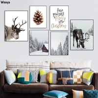scandinavian poster winter forest moose christmas pinecone nordic style print art canvas painting wall decor pictures room decor