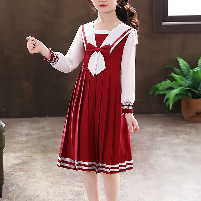 

Kids Little Girls' Dress Butterfly School Daily Pleated Bow Knee-length Long Sleeve Princess Sweet Dresses Back to School Dress