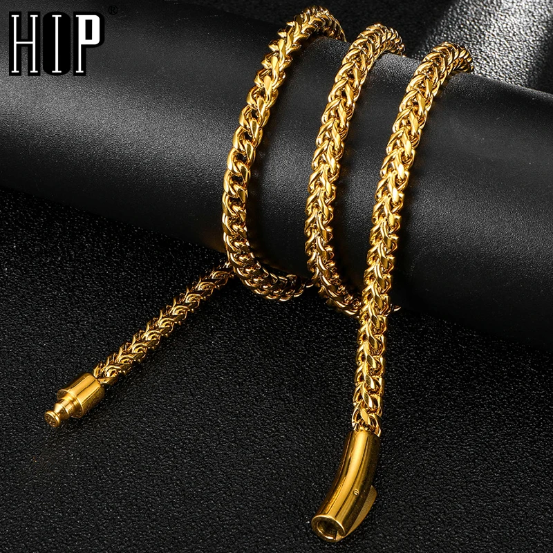 Хип хоп ширина 5 мм нержавеющая сталь Золотая веревочная цепочка ожерелье 316L