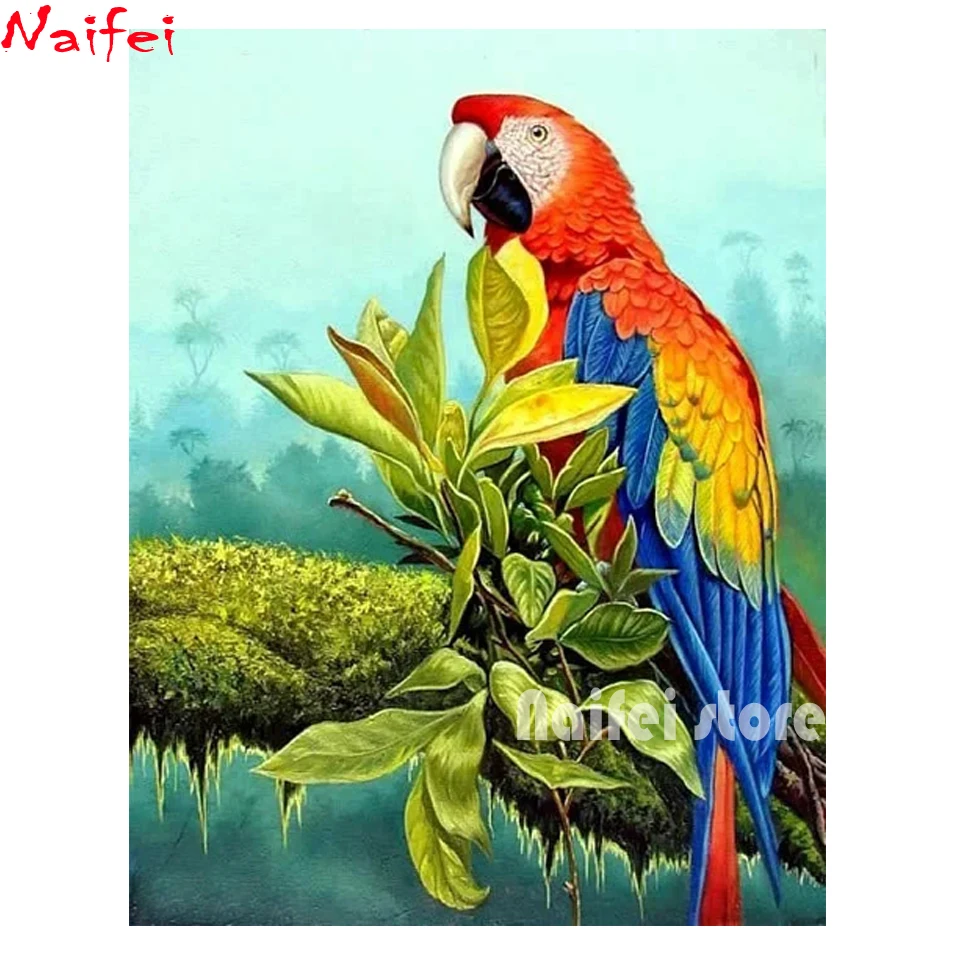 Алмазная Вышивка Птицы из разноцветных страз в виде попугая на фото 5D Сделай Сам