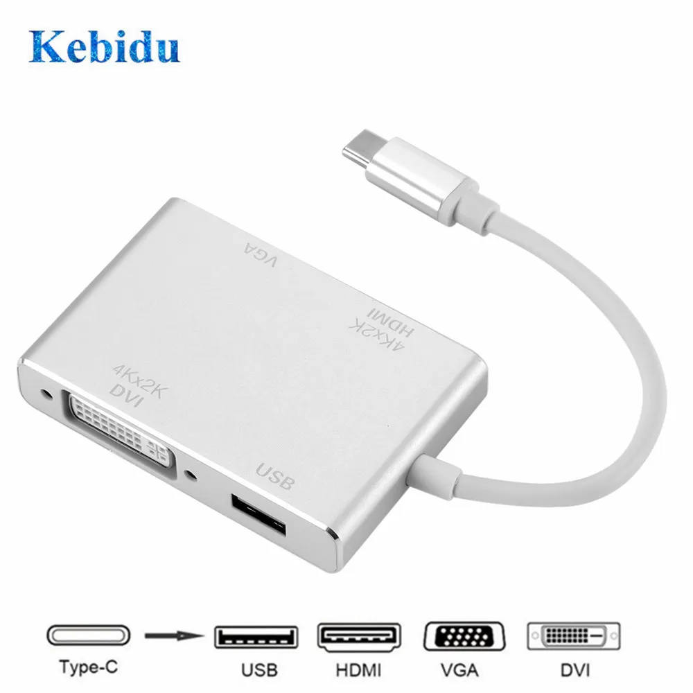 Переходник 4 в 1 с портом Type C на HDMI + VGA DVI USB 3 0 переходник внутренней резьбой