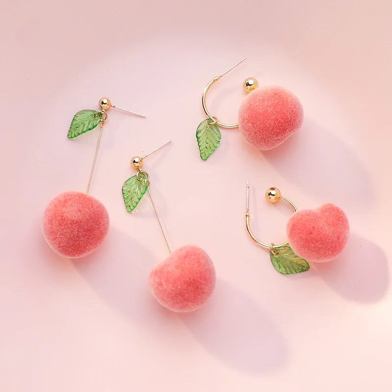 

Cute Pink Peach Earrings for women Korean Cotton Form Fruit Dangle Drop Earrings Wedding Party Fashion Jewelry Wholesale Gift