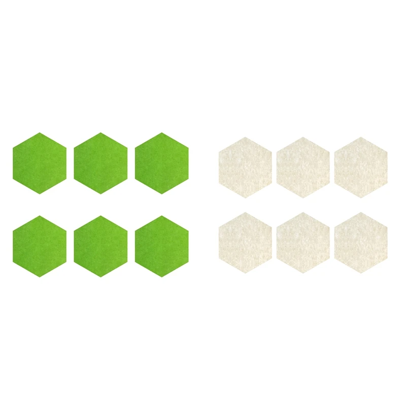 

12 шт., шестигранные акустические панели, бежевые и зеленые
