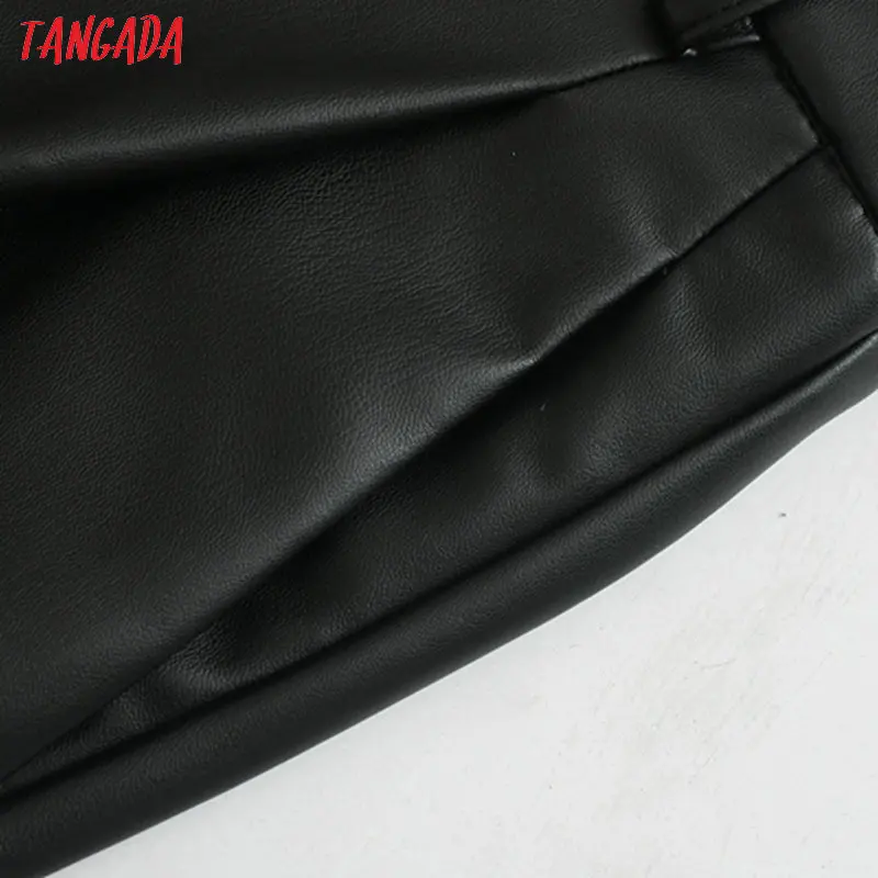 Tangada для женщин Высокая талия черный искусственная кожа harm брюки плиссированные женские стрейч талии винтажные брюки из искусственной кожи JE63